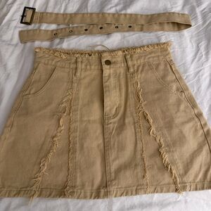 Beige Distressed Fringe Skirt - Neutral Tan